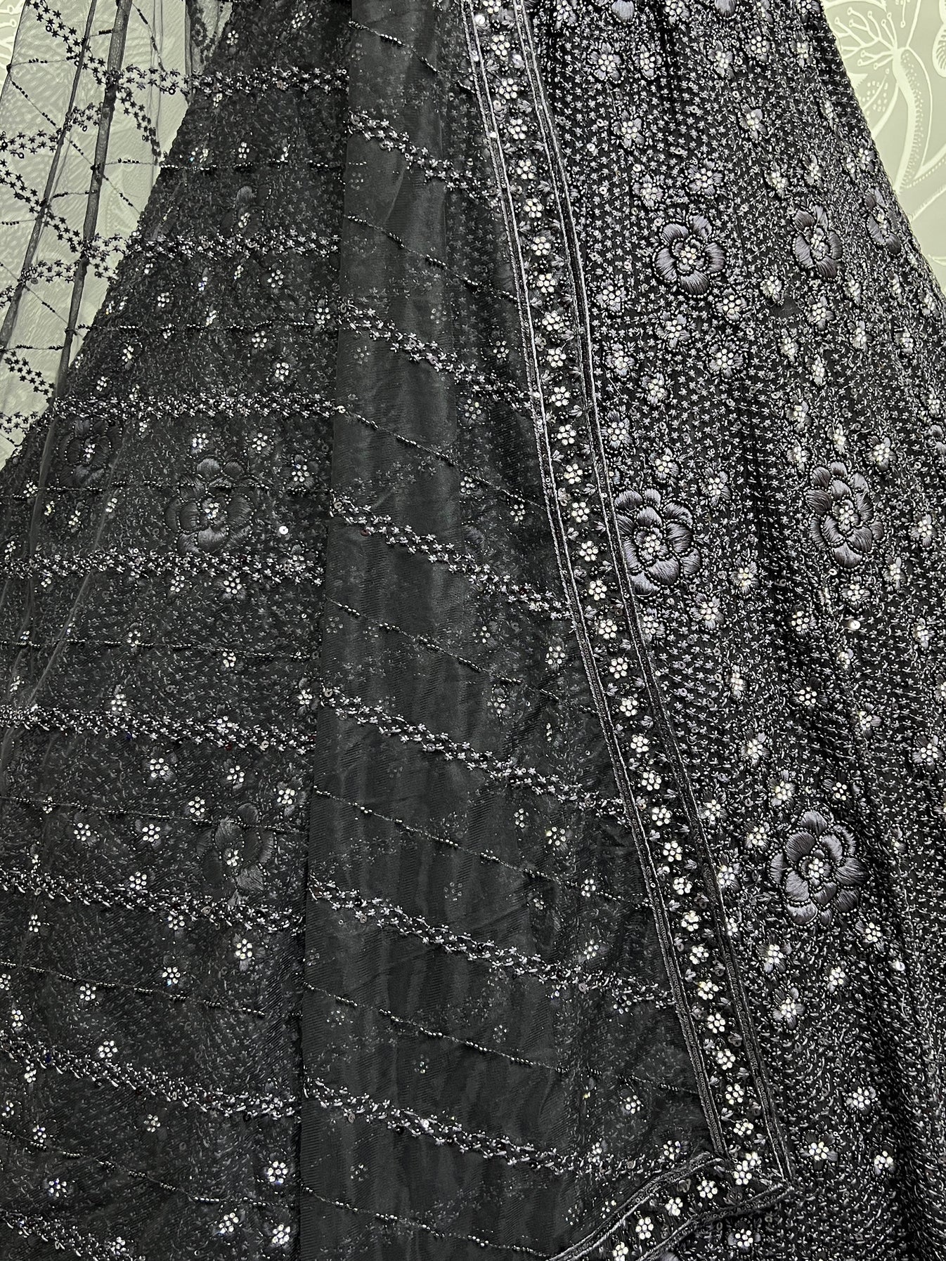 Astonishing Black Thread Work Net Reception Wear Lehenga Choli