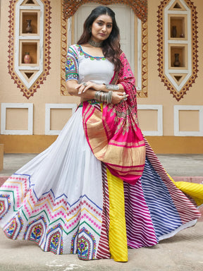 Enchanting White Digital Printed Cotton Navratri Lehenga Choli