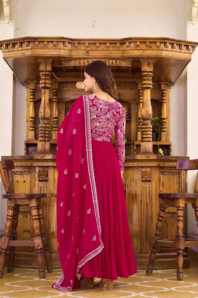 Majestic Maroon Fox Georgette Gown with Sequence Embroidery