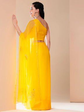 Orangish-Yellow Chiffon Saree with Sequins