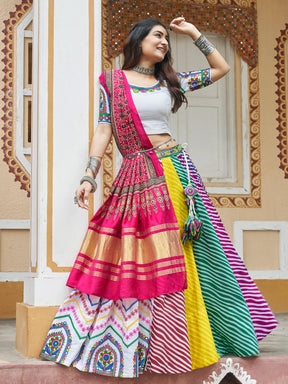 Enchanting White Digital Printed Cotton Navratri Lehenga Choli