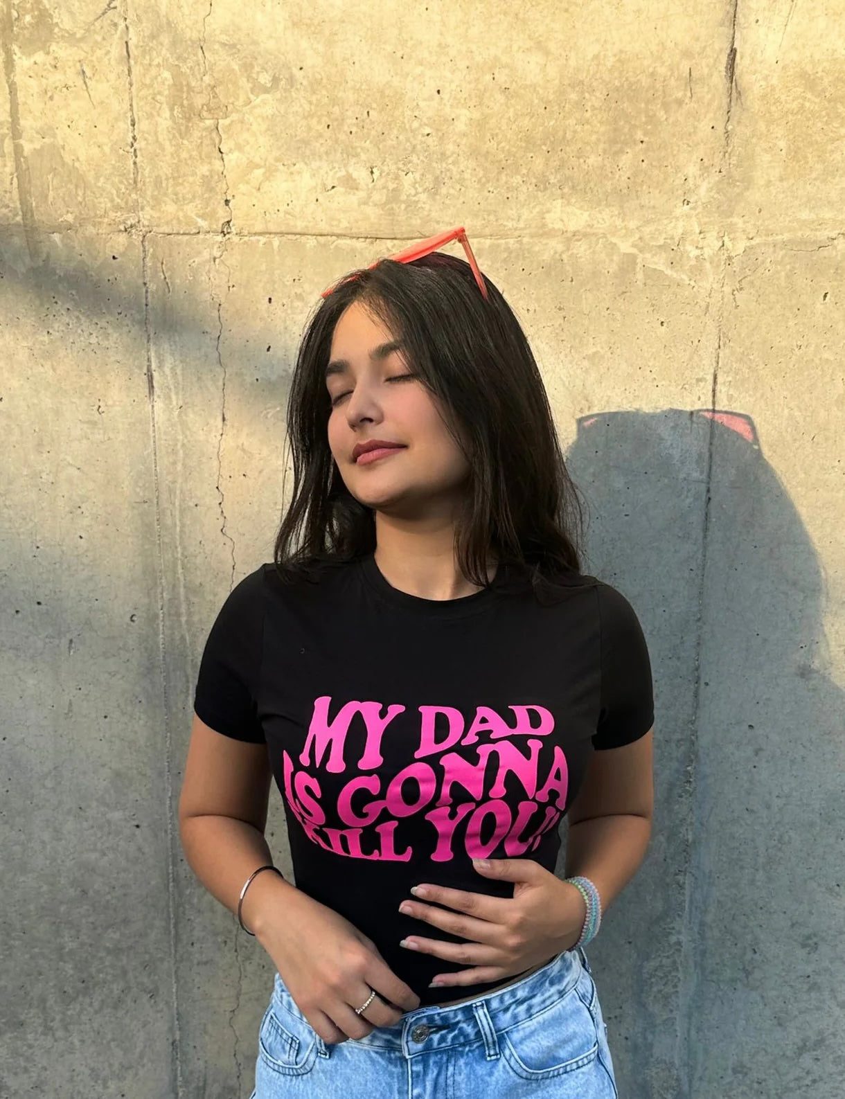 Edgy 'Dad is Gonna Kill You' Black Baby Tee – Bold Statement & Trendy Design