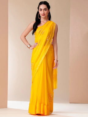 Orangish-Yellow Chiffon Saree with Sequins