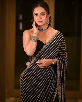 Devoleena Looks in Black Georgette Sequence Saree