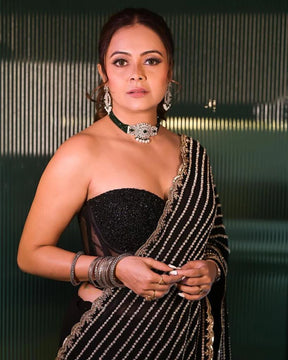 Devoleena Looks in Black Georgette Sequence Saree