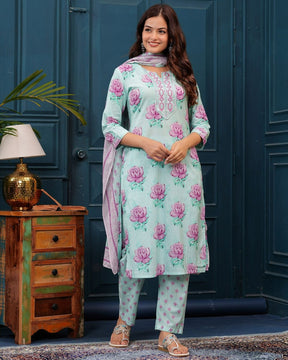 Sea Mist Floral Kurta Set | Breezy Elegance and Effortless Comfort