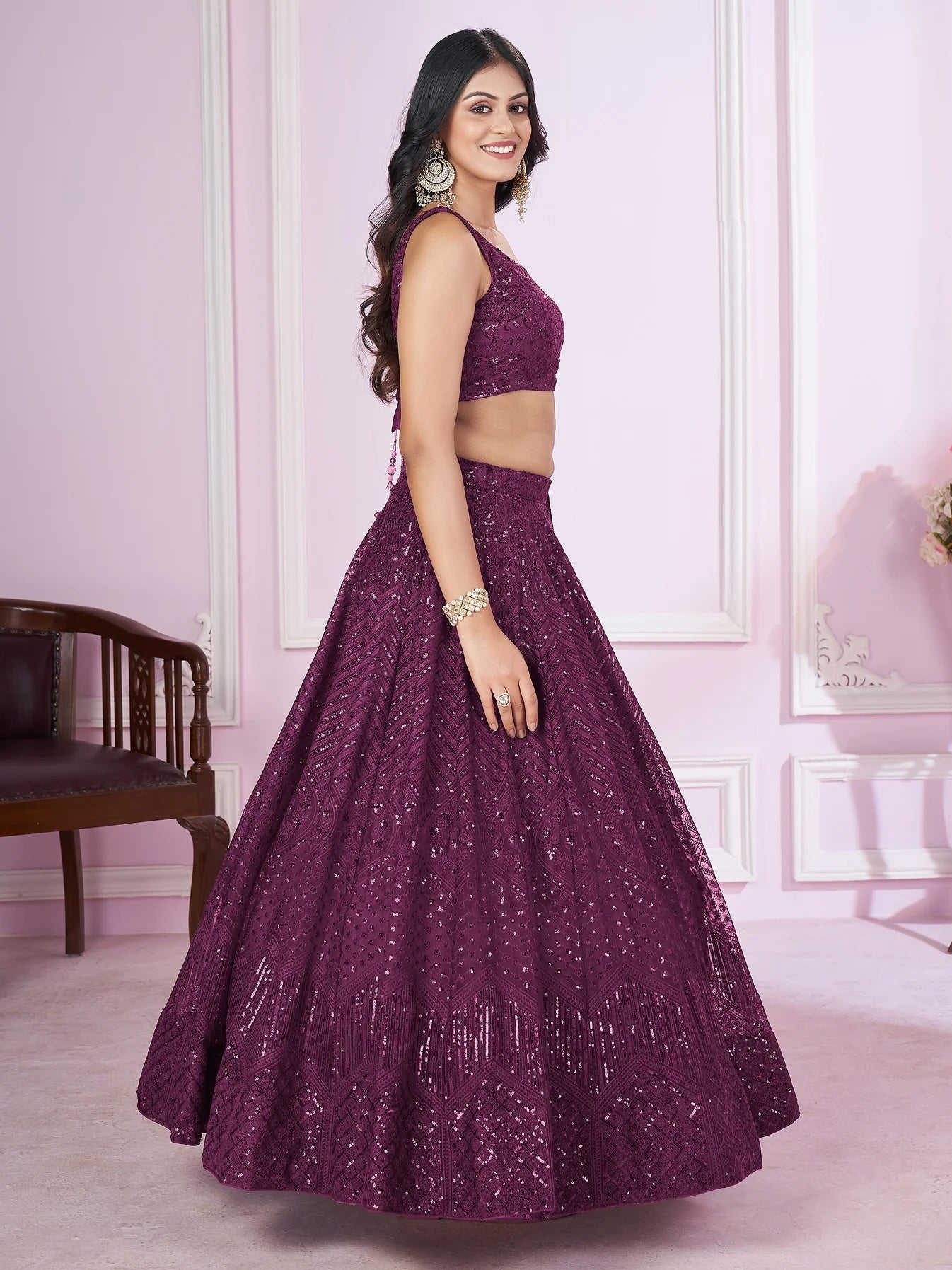 Gorgeous Purple Sequins Net Designer Lehenga Choli with Dupatta