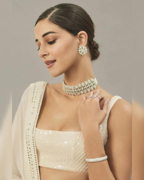 Ananya Panday Beige Paani Sequins Mirror Booti Lehenga | Glamorous Ethnic Wear