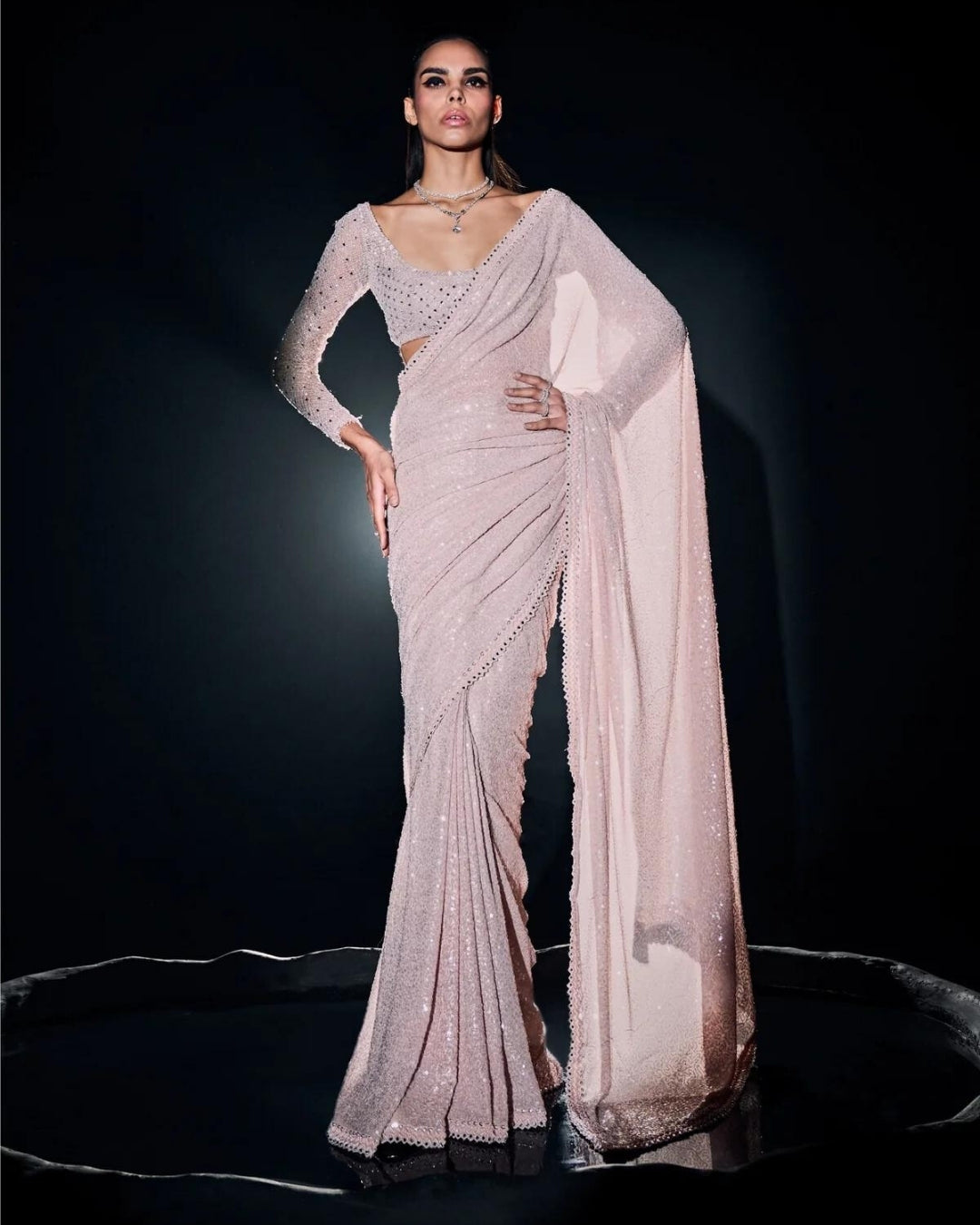 Rakul Preet Blush Pink Sequins Saree | Elegant and Glamorous Evening Wear