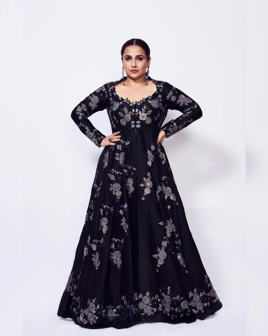 Vidya Balan Black Appliqué Cape | Elegant and Stylish Evening Wear