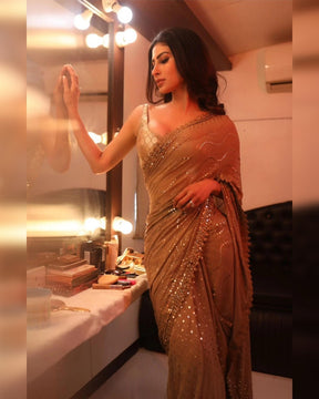 Mouni Roy Golden Mukaish Saree | Elegant and Radiant Ethnic Wear