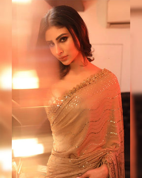 Mouni Roy Golden Mukaish Saree | Elegant and Radiant Ethnic Wear