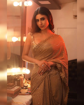 Mouni Roy Golden Mukaish Saree | Elegant and Radiant Ethnic Wear