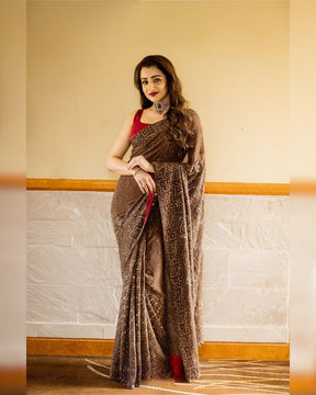 Trisha Krishnan Coffee Chikankari Saree | Elegant and Timeless Ethnic Wear