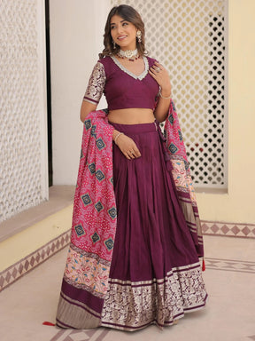 Gorgeous Purple Jacquard Wedding Lehenga Choli with Gaji Silk Dupatta