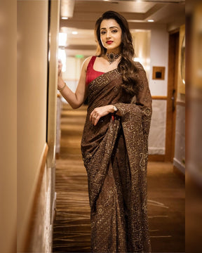 Trisha Krishnan Coffee Chikankari Saree | Elegant and Timeless Ethnic Wear