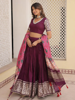 Gorgeous Purple Jacquard Wedding Lehenga Choli with Gaji Silk Dupatta