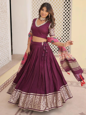 Gorgeous Purple Jacquard Wedding Lehenga Choli with Gaji Silk Dupatta