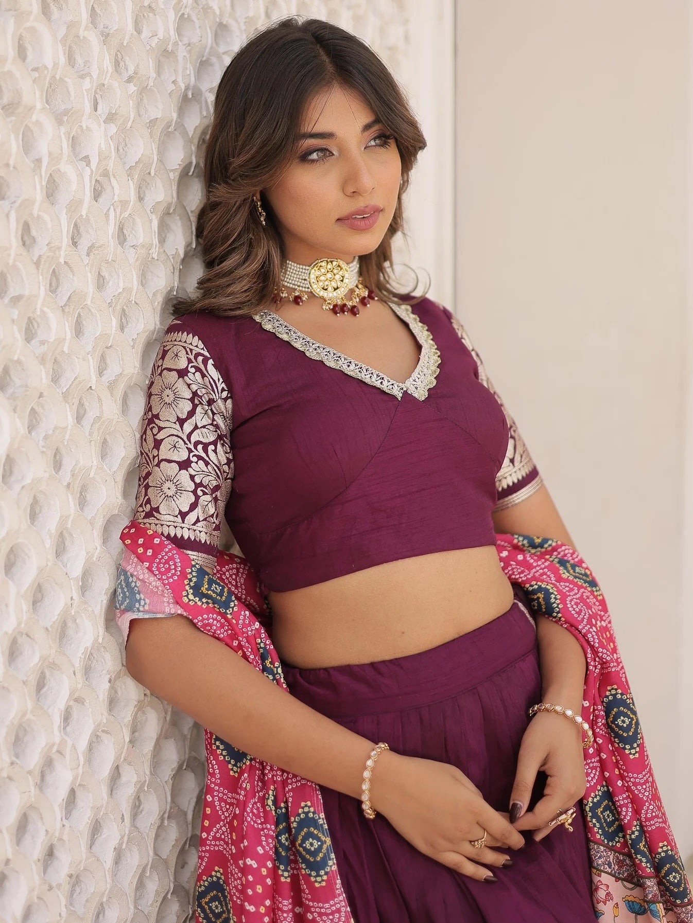 Gorgeous Purple Jacquard Wedding Lehenga Choli with Gaji Silk Dupatta