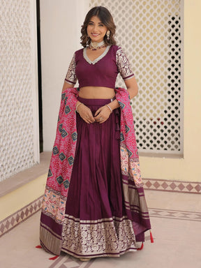 Gorgeous Purple Jacquard Wedding Lehenga Choli with Gaji Silk Dupatta