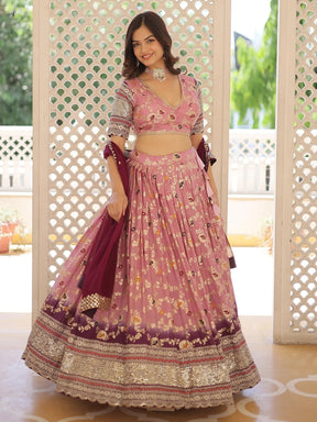 Attractive Pink Embroidered Jacquard Sangeet Wear Lehenga Choli