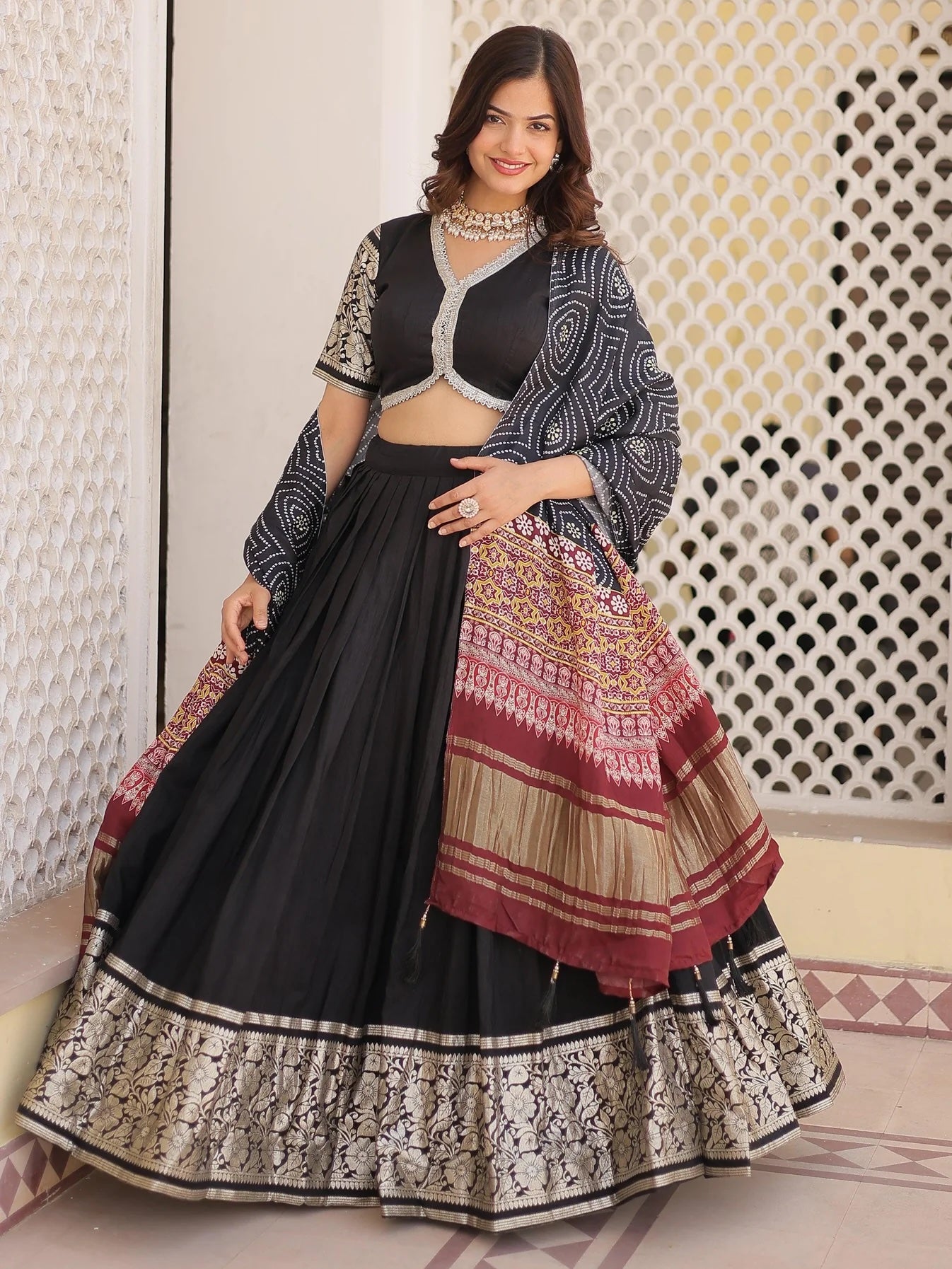 Charming Black Jacquard Traditional Lehenga Choli with Gaji Silk Dupatta