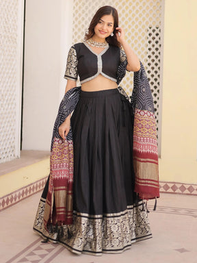 Charming Black Jacquard Traditional Lehenga Choli with Gaji Silk Dupatta