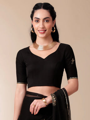 Black Chiffon Saree with Sequin Handwork – Bollywood Style