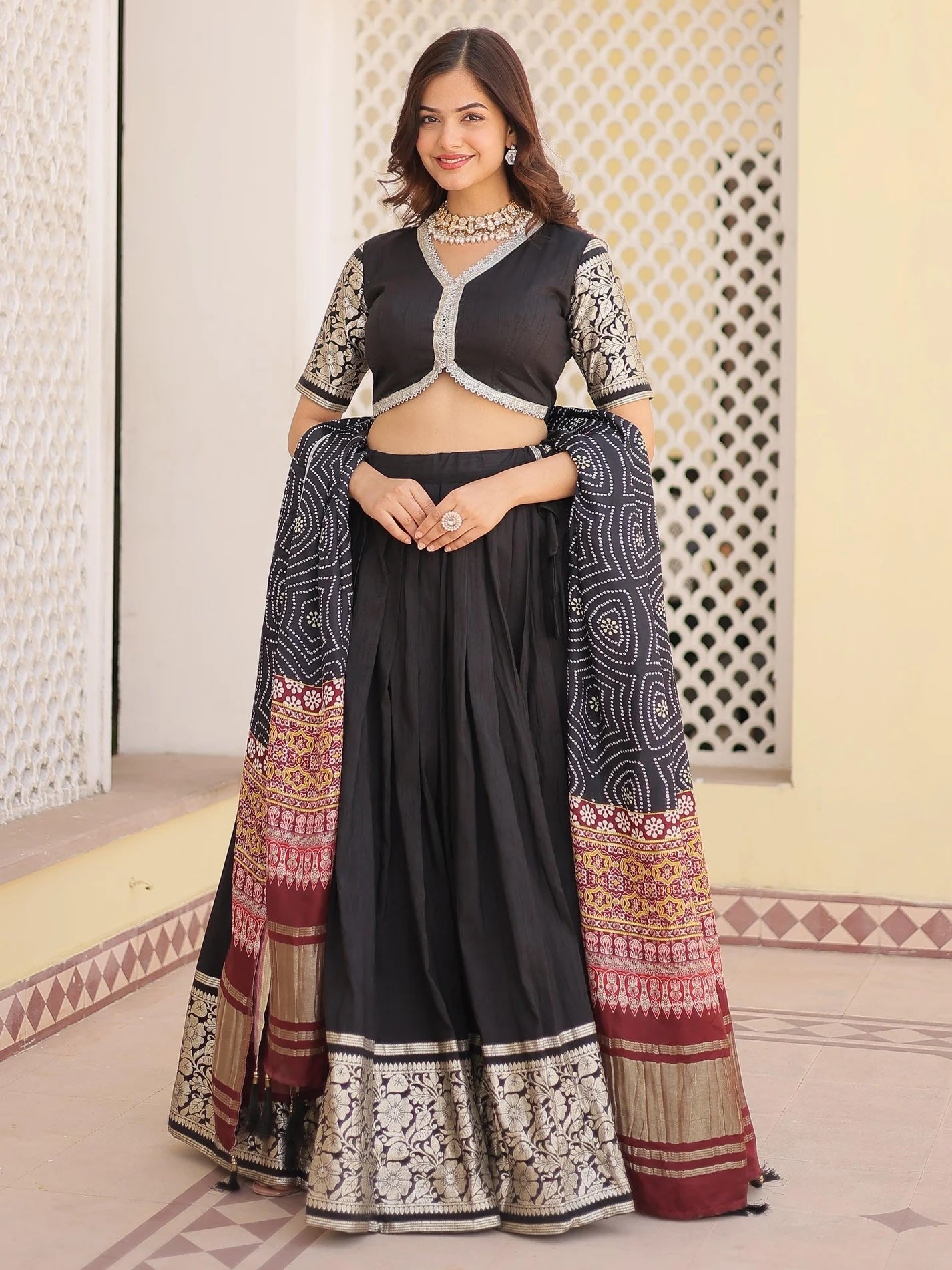 Charming Black Jacquard Traditional Lehenga Choli with Gaji Silk Dupatta