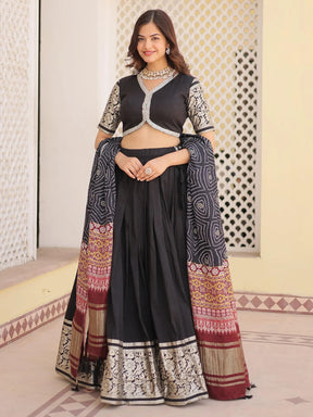 Charming Black Jacquard Traditional Lehenga Choli with Gaji Silk Dupatta