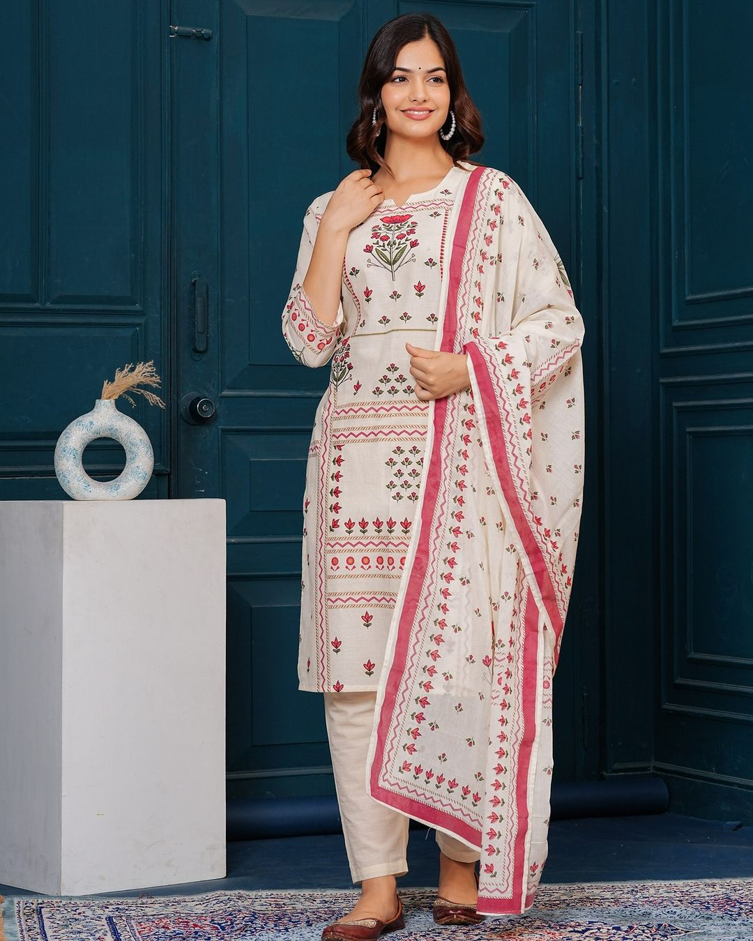 Beige Printed Cotton Kurta and Pant Set | Elegant Simplicity and Comfort