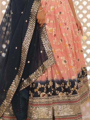 Stunning Peach Embroidered Jacquard Lehenga Choli with Dupatta