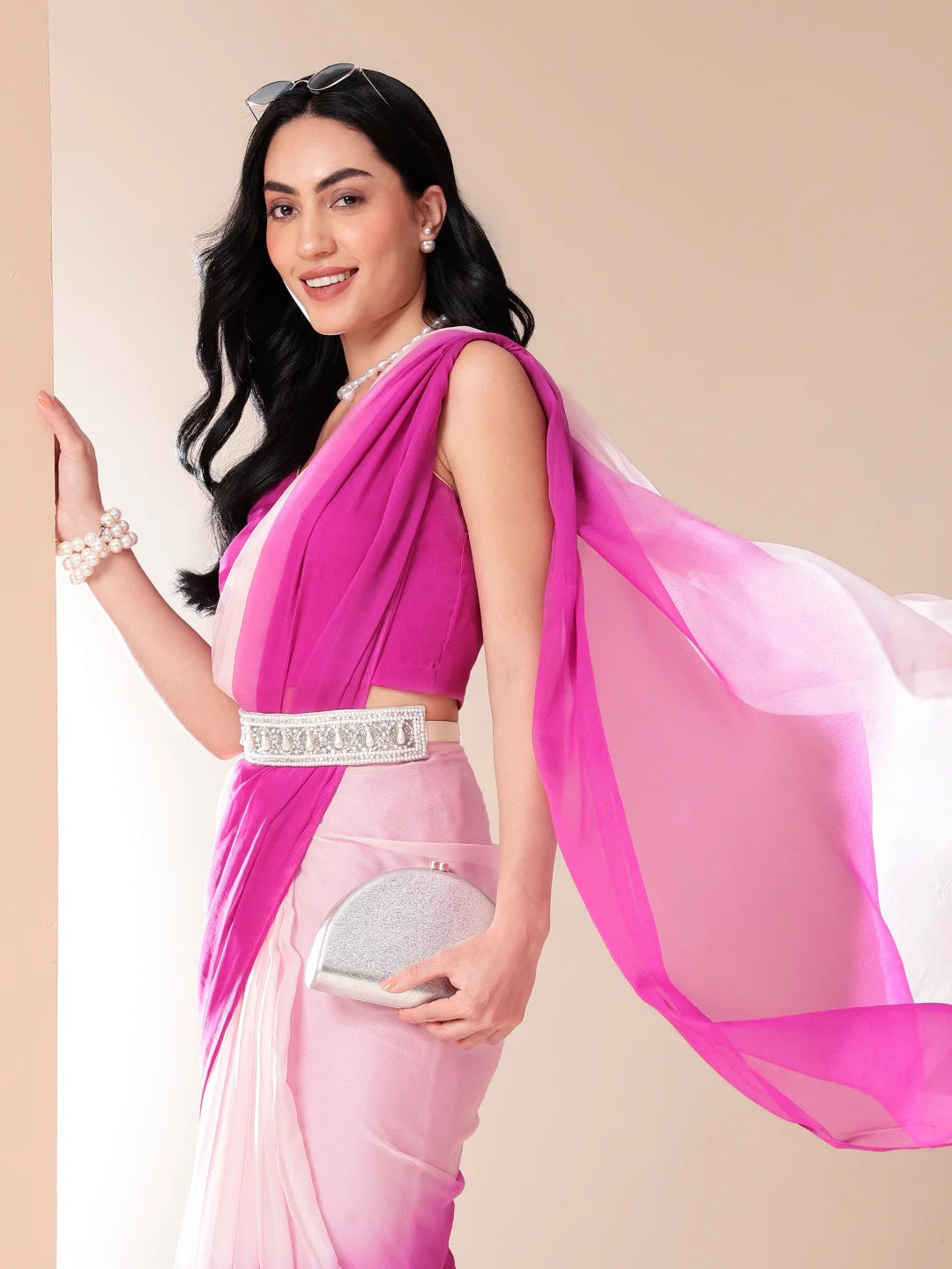 Pink Sunrise Chiffon Saree