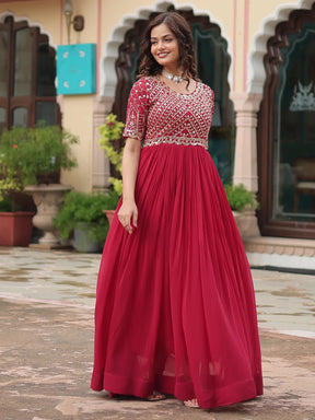 Wonderful Pink Sequins Georgette Gown for Engagement Wear