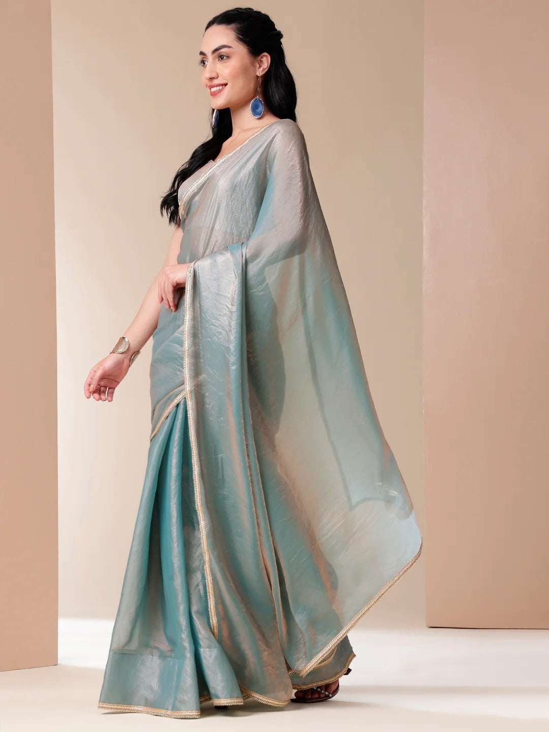 Timeless Lace-Trimmed Tissue Saree