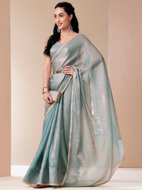 Timeless Lace-Trimmed Tissue Saree