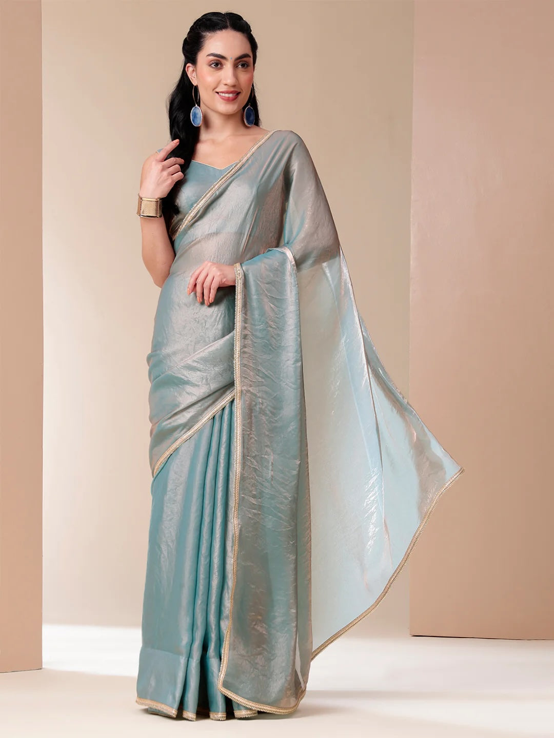 Timeless Lace-Trimmed Tissue Saree