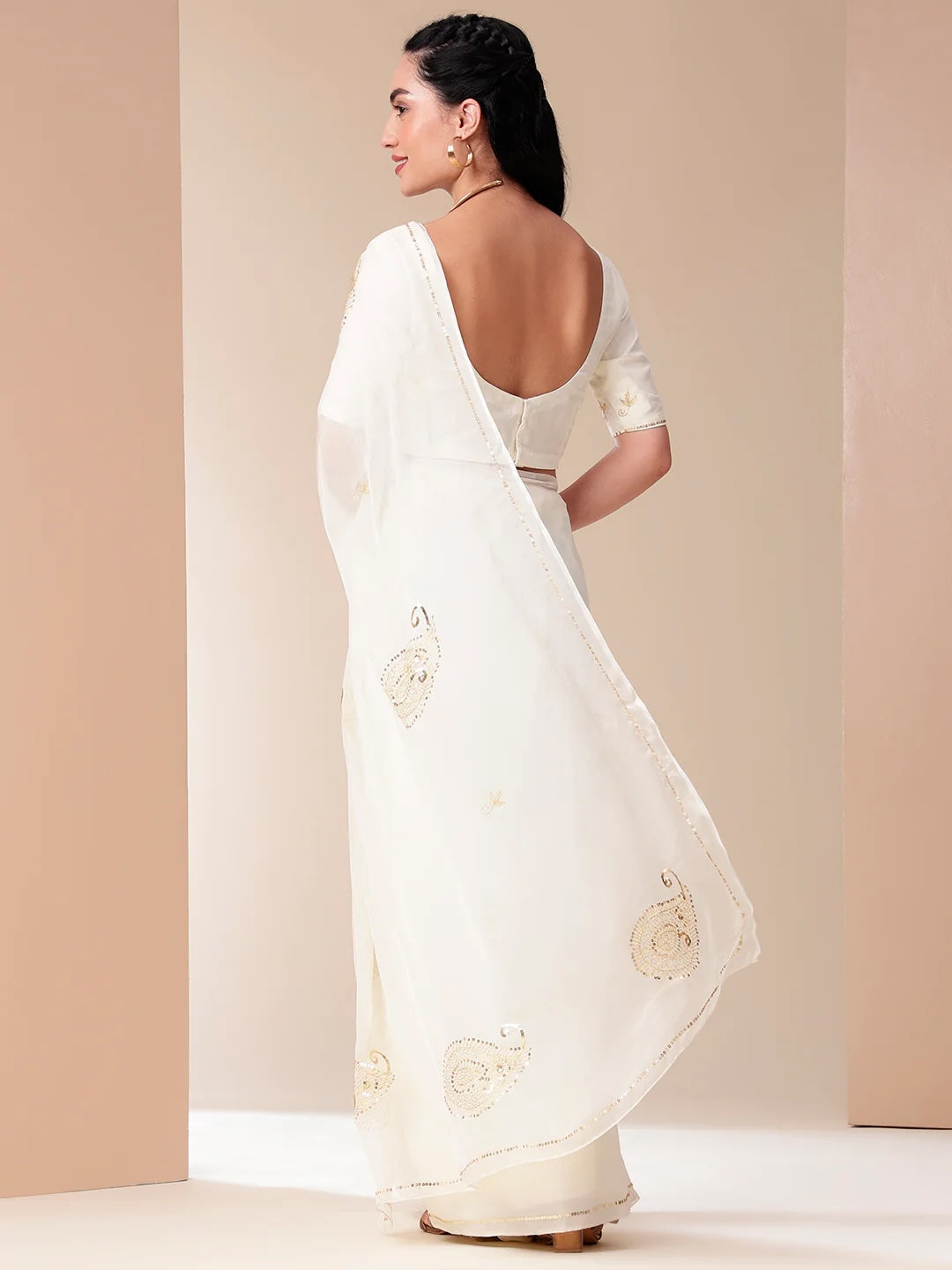 Ivory Chiffon Saree with Sequin Handwork