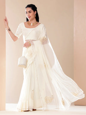 Ivory Chiffon Saree with Sequin Handwork