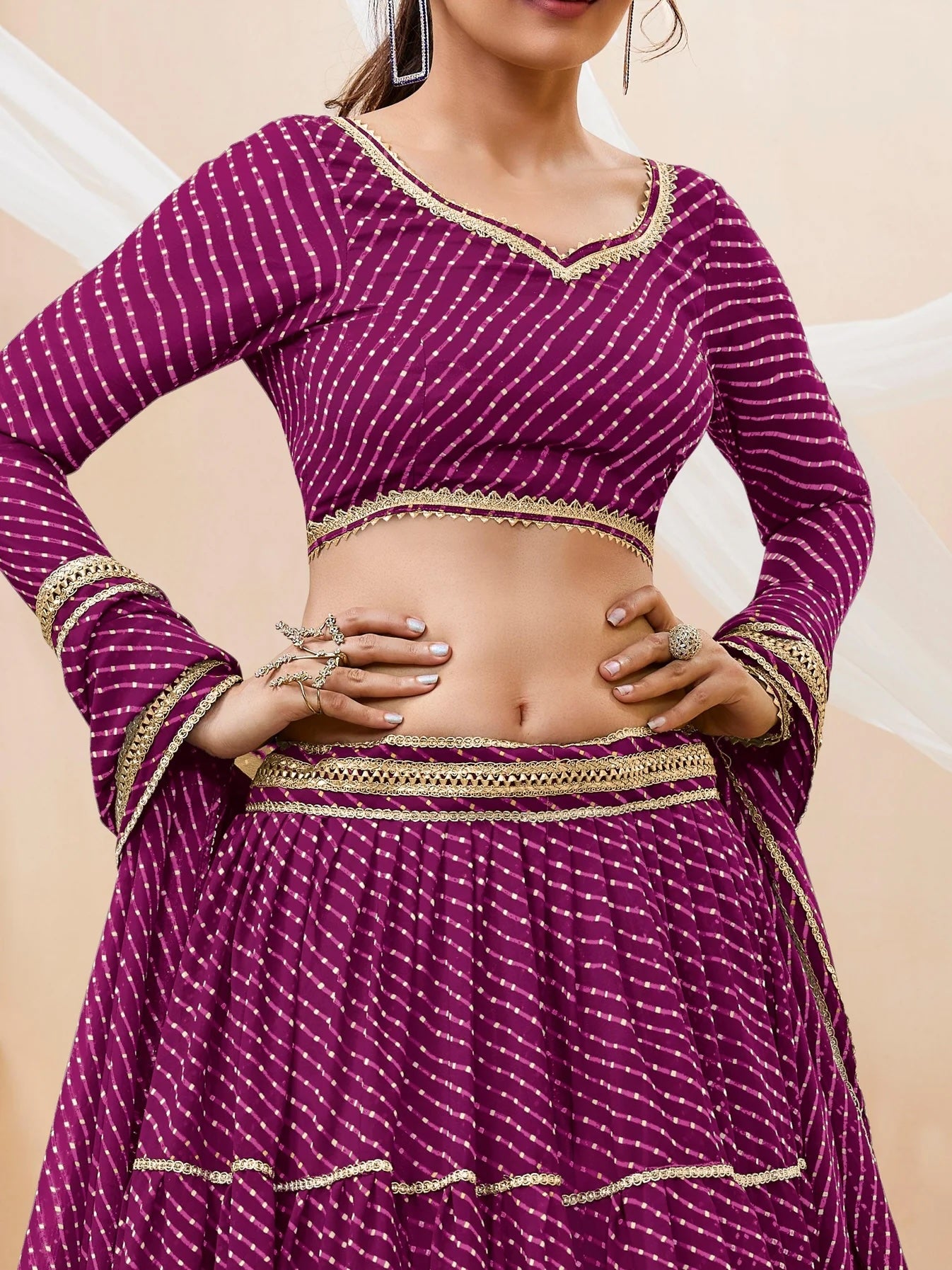 Stunning Purple Leheriya Printed Georgette Lehenga Choli with Dupatta