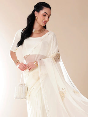 Ivory Chiffon Saree with Sequin Handwork