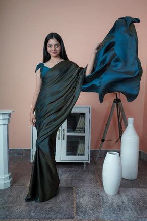 Dual Tone Grey & Blue Silk Saree Reversible Soft