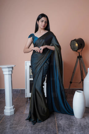 Dual Tone Grey & Blue Silk Saree Reversible Soft