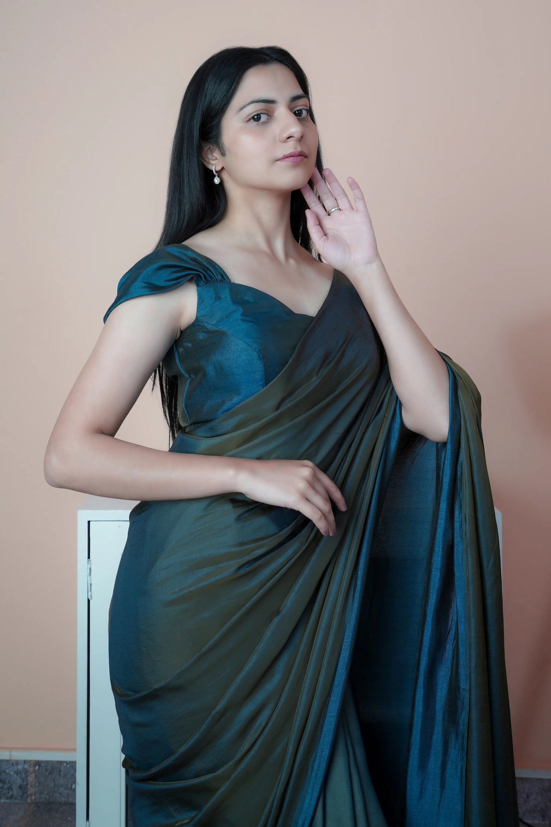 Dual Tone Grey & Blue Silk Saree Reversible Soft