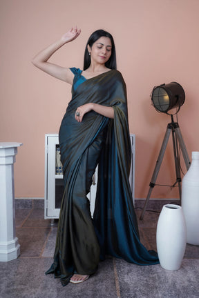 Dual Tone Grey & Blue Silk Saree Reversible Soft