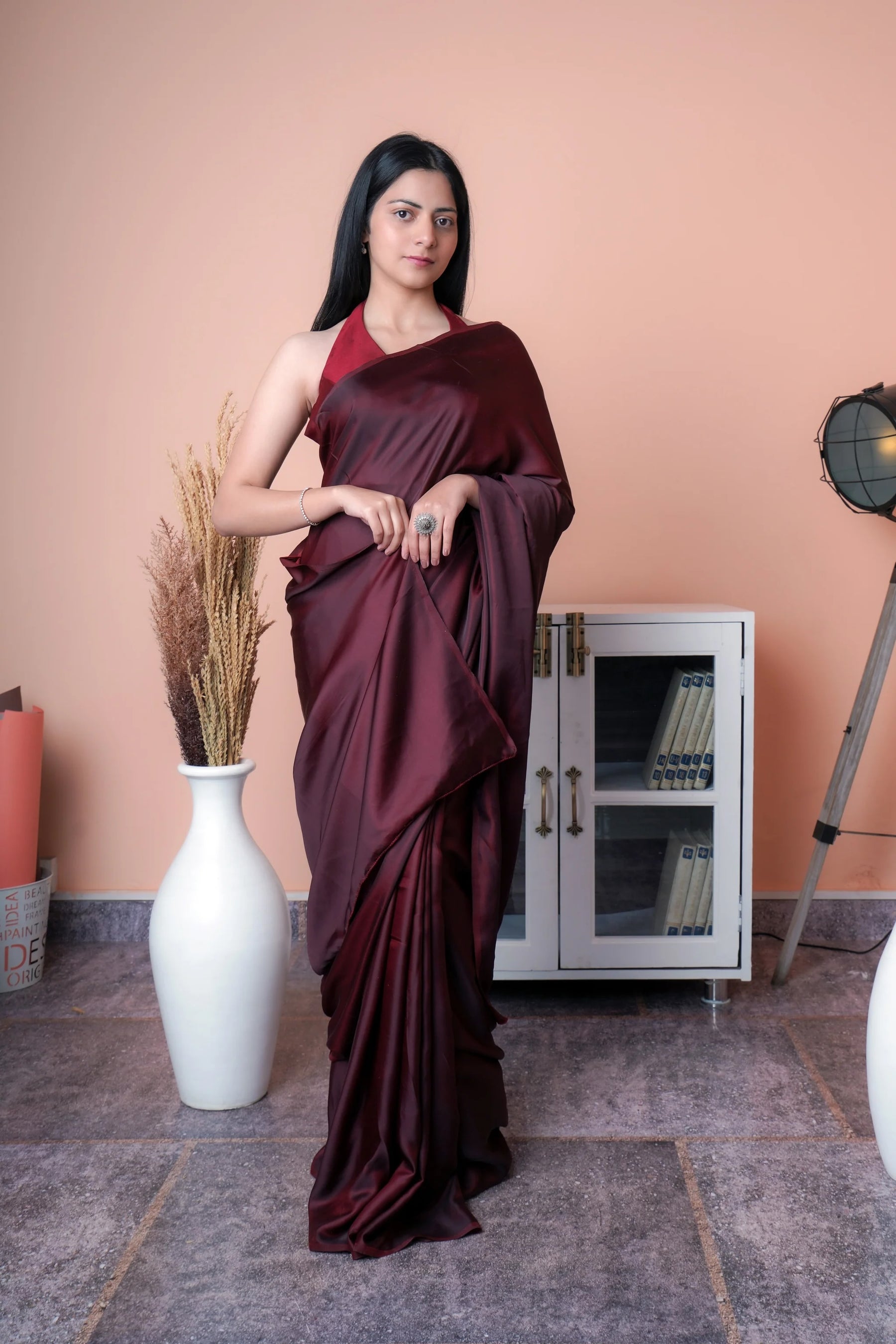 Red & Maroon Dual Tone Silk Saree Soft Reversible Design