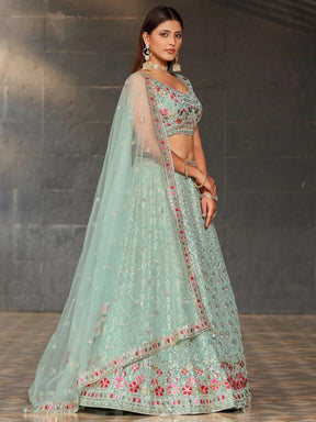 Gorgeous Sky-Blue Sequins Georgette Lehenga Choli for Special Occasions