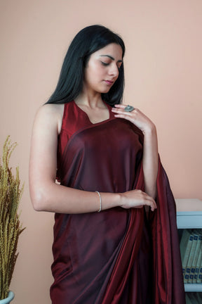 Red & Maroon Dual Tone Silk Saree Soft Reversible Design