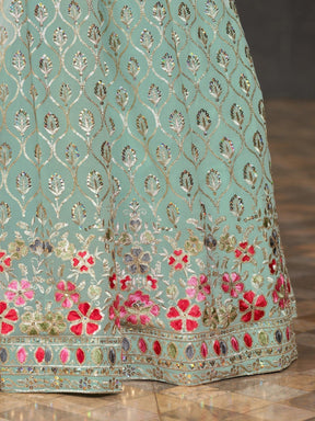 Gorgeous Sky-Blue Sequins Georgette Lehenga Choli for Special Occasions