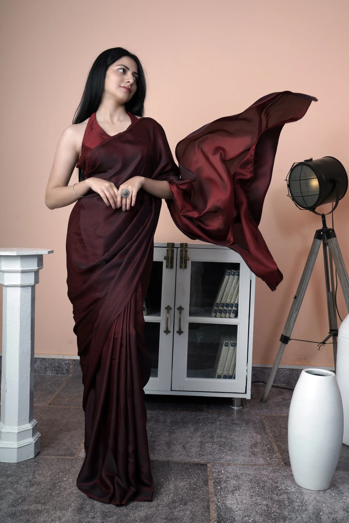 Red & Maroon Dual Tone Silk Saree Soft Reversible Design